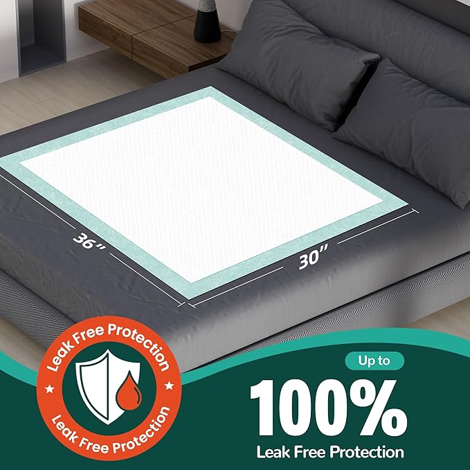 Bed Pads with Adhesive Strips 30''X36'', 10 Count Chucks Disposable Underpads Extra Large Thicker Incontinence Pads for Unisex Adult, Senior, Kids and Pet (with Adhesive )