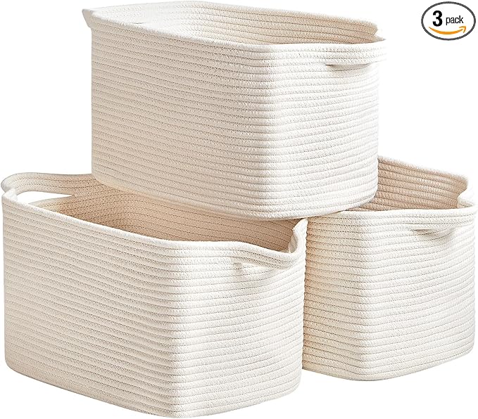 R RUNKA Cotton Rope Storage Basket 15"x10"x9" – Fabric Storage Bins for Organizing Clothes,Toys,Blankets – Durable Woven Storage Basket for Closet, Shelf & Living Room