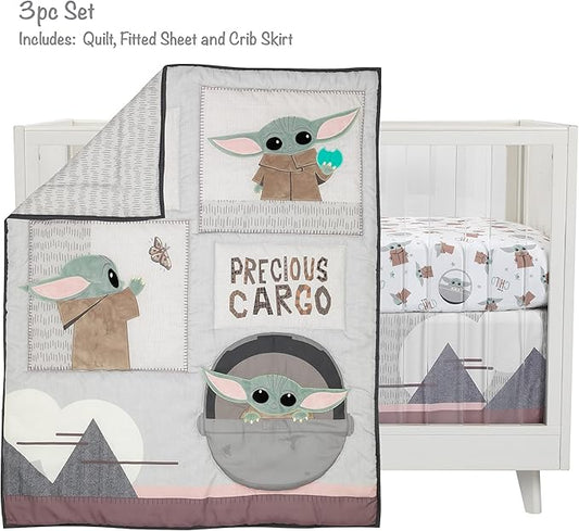 Lambs & Ivy Star Wars The Child Baby Yoda Nursery 3-Piece Baby Crib Bedding Set