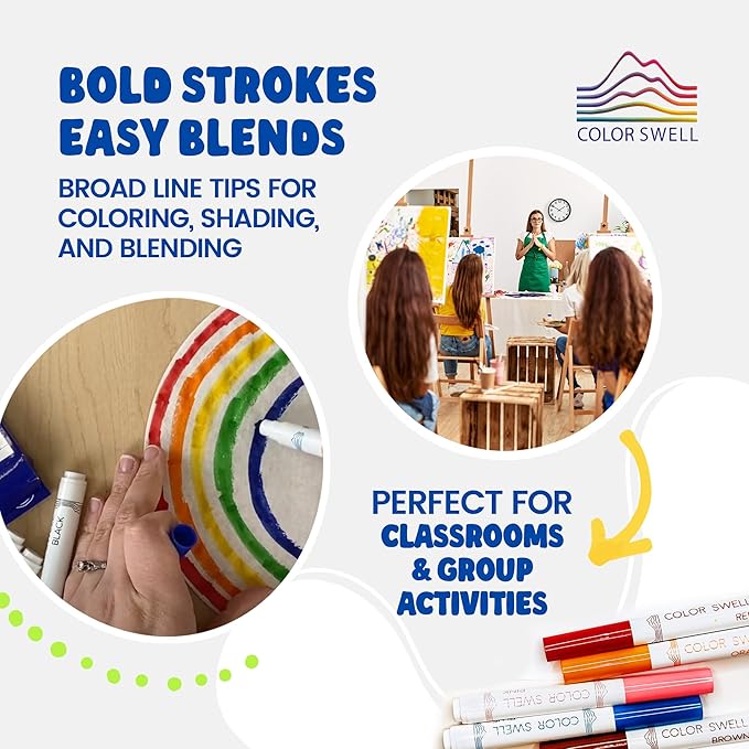 Color Swell Washable Bulk Markers 10 Boxes of 8 Vibrant Colors Are Perfect for Teachers, Kids, Parties, and Classrooms
