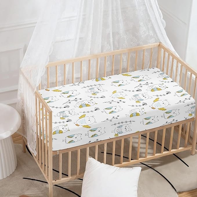 Owls and Flowers Fitted Crib Sheet Owl Baby Crib Sheet Fit Standard Crib and Toddler Mattress,Crib Mattress Sheets for Boys Girls 28"x52"