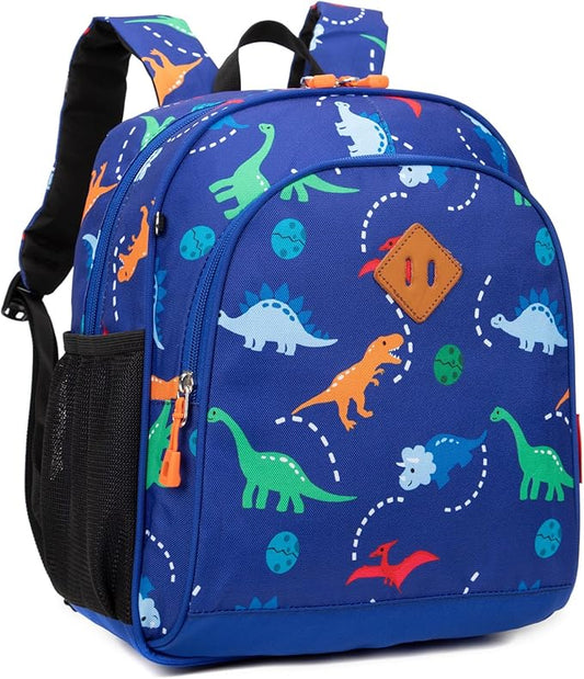 JinBeryl Toddler Backpack for Boys or Girls, Little Kids Backpack for Preschool or Kindergarten (Dinosaur Blue, Mini)