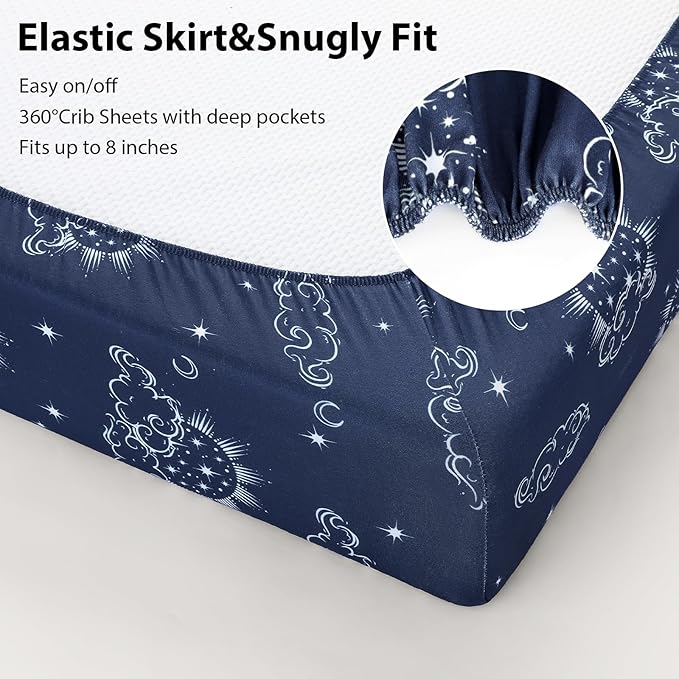 Baby Crib Sheets for Boys and Girls, 3 Pack Fitted Toddler Bed Sheets Neutral for 52”x28” Standard Crib and Toddler Mattresses, Super Soft Microfiber Green Starry Sky