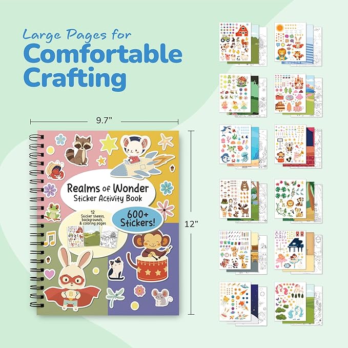 ArtCreativity Sticker Activity Book for Kids and Adults - 600+ Creative Stickers, 12 Unique Scenes & Coloring Book Pages - Toddler Road Airplane Travel Essentials - Fun Craft Gift for Boys and Girls