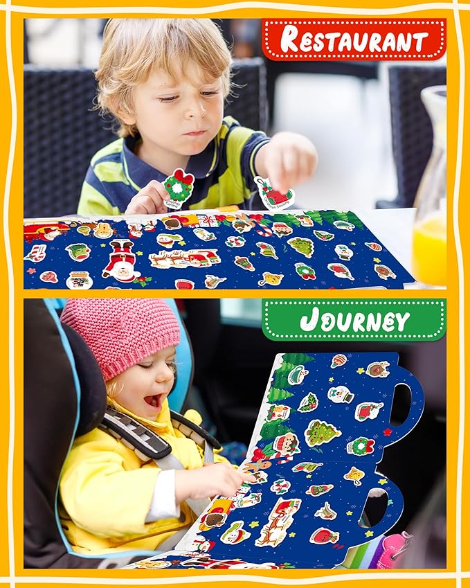 Benresive Reusable Sticker Books for Toddlers, Fun Travel Stickers for Kids, Toddler Sticker Book, Crafts Activities for Toddlers, 3 and Up Birthady Gifts - Christmas