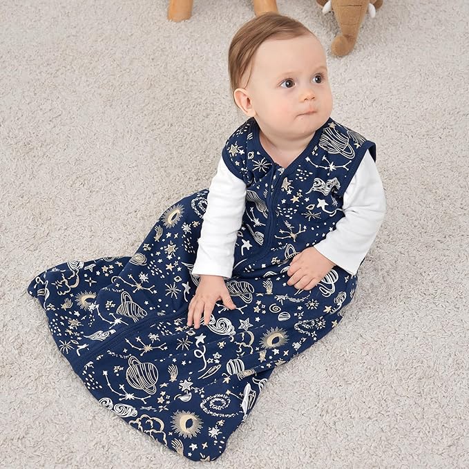 Baby Sleep Sack 12-18 Months, 100% Cotton Sleeping Sack for Newborn and Infant, 3 Pack Baby Wearable Blanket, 0.5 Tog Lightweight Double Zipper Sleep Bag Blue Sky