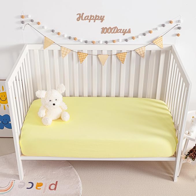 NTBAY 2 Pack Muslin Cotton Crib Sheets, Soft and Breathable Double Layer 28x52 Baby Crib Sheets for Standard Crib and Toddler Mattresses, Boys, Girls, Unisex, Light Yellow, 28x52 Inches