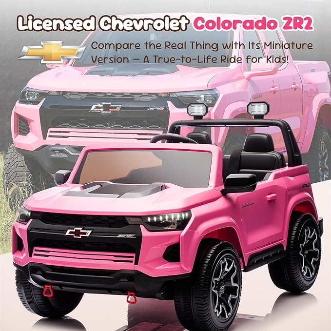 24V Ride On Car for Toddlers and Kids, Licensed Chevrolet Colorado ZR2 2-Seater 4WD Electric Truck with Remote Control, Battery Powered Wheels, LED Lights, Bluetooth Music, 132 lbs Load Capacity