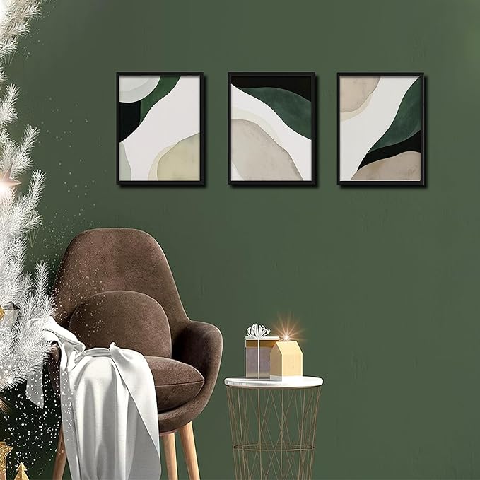 Framed 3D Textured Green Abstract Wall Art, Modern Abstract Wall Decor Paintings, Contemporary Minimalist Neutral Artwork Posters Prints Pictures for Living Room Bedroom Home Decor 12x16 Inch