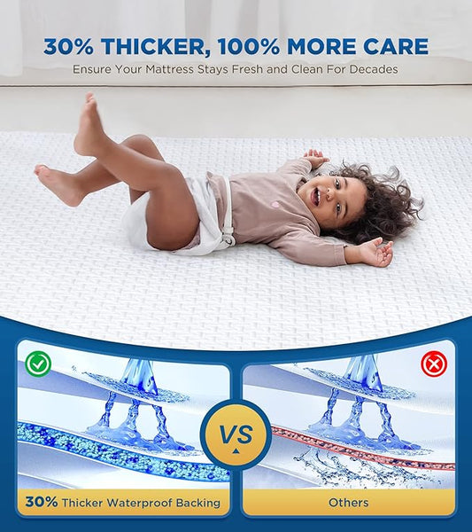 Premium 100% Waterproof Twin Mattress Protector Breathable Cooling 3D Air Fabric Mattress Cover Smooth Soft Hypoallergenic Noiseless Bed Cover Machine Washable Vinyl Free 8-21'' Deep Pocket