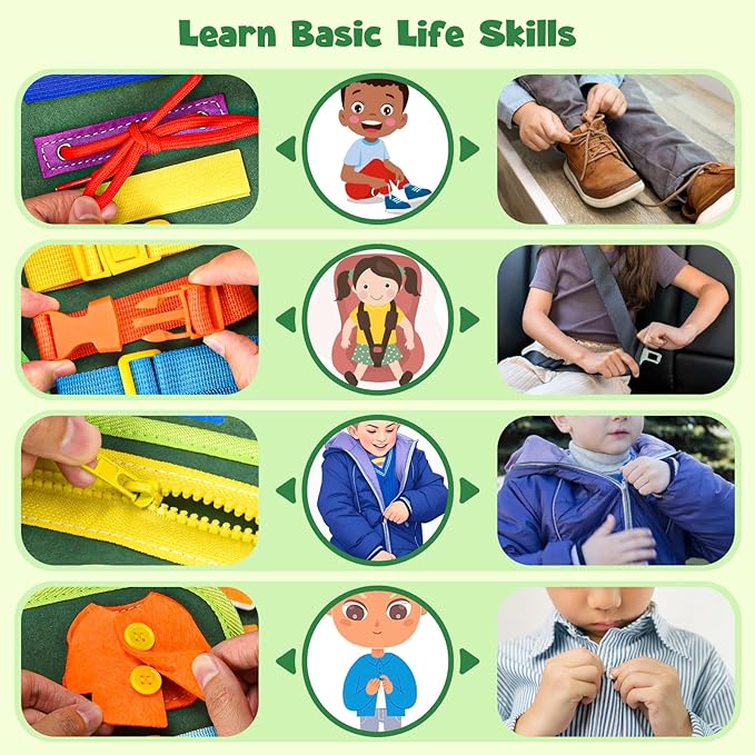 Busy Board Montessori Toys for 4 Years Old, Busy Books for Toddlers, Sensory Board Quiet Book Educational Activity Book for Toddlers 4-5, Toddler Travel Toys for Plane Car, Gifts for Boys Girl (Green)