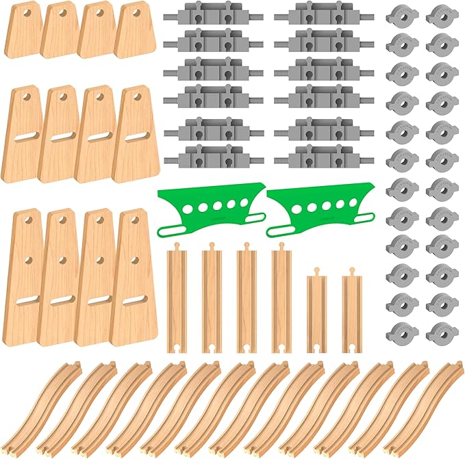 ORBRIUM Wooden Train Tracks Construction Mega Bundle – 273 Pc Elevated Building Toy with Bridges, Crane, Station, Tunnel & Gate – STEM Montessori Toys Fits Thomas, Brio & More