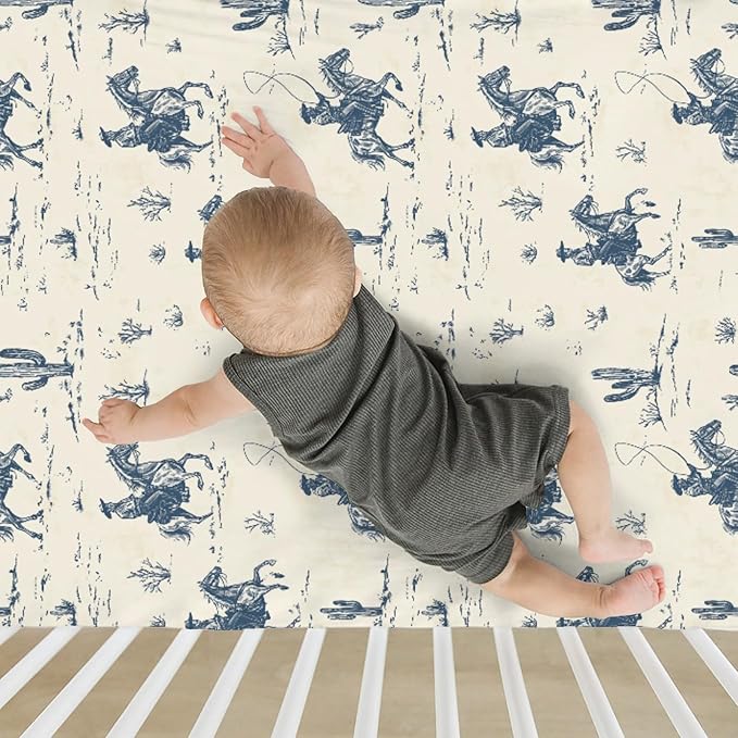 Vintage Western Cowboy Love Baby Crib Sheets for Boy Girl 28"x52" Retro Cowboy Horse Cactus Soft Stretchy Fitted Crib Mattress Cover Wild West Baby Sheet for Standard Crib and Toddler Mattress