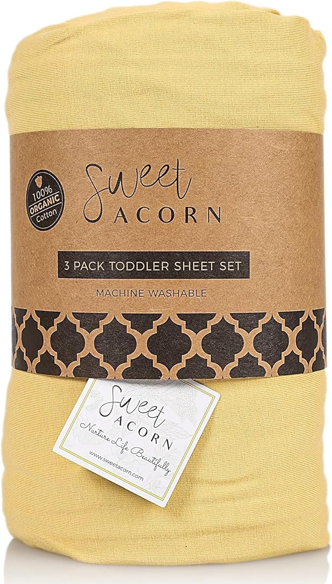 3 Piece Toddler Bedding Sets - Organic Cotton Jersey Knit - Fits Convertible Cribs and Mattresses - 9" x 28" x 52" - Butter Yellow