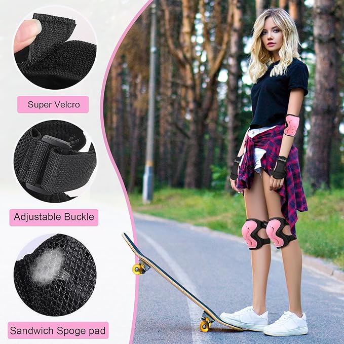 Kids/Adult/Youth Knee and Elbow Pads with Wrist Guards 3 in 1 Protective Gear Set for Skateboarding Cycling BMX Bike Scooter Skating Rollerblading Riding