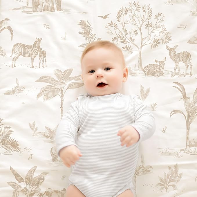 MakeMake Organics Organic Twin Fitted Sheet Set GOTS Certified Organic Cotton Fitted Sheet with 1 Pillowcase Ultra Soft Non Toxic Breathable Hypoallergenic (40"X76", Safari)