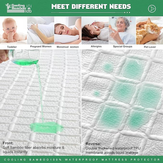 UNILIBRA King Size Waterproof Mattress Protector, 3D Air Rayon Made from Bamboo Cooling Mattress Cover, Breathable Deep Pocket Mattress Pad Fits to 8''-21'' White