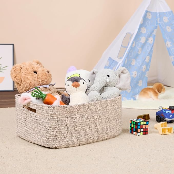 MiniArk Large Storage Baskets for Shelves, Closet Organizers Bins for Clothes Blanket Towels, Baby Nursery, Toy Baskets Box, Woven Rope Baskets, 17 x 13 x 7.5”, 3 Packs Mixed Brown