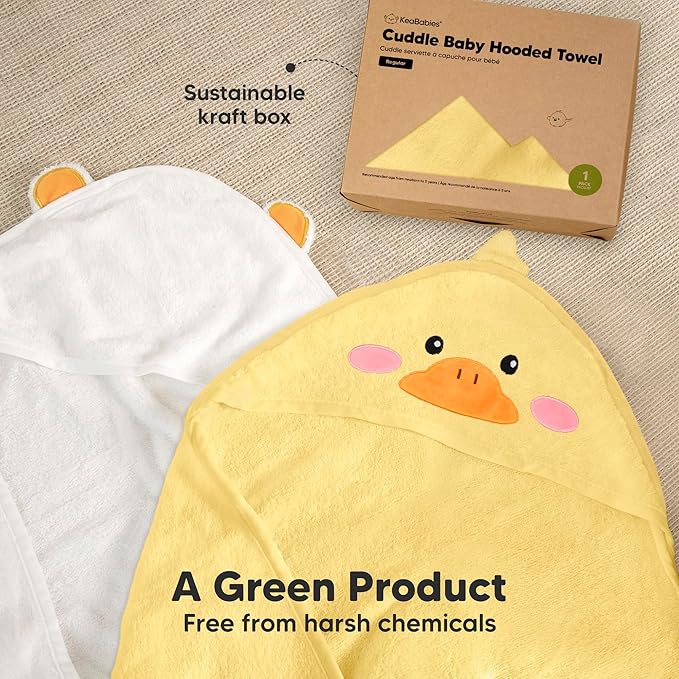 KeaBabies Hooded Baby Towel for Newborn - Viscose Derived from Bamboo Large Baby Bath Towels with Hood for Boys, Girls, Toddler, Extra Absorbent & Soft Newborn Bath Essentials (Duck, Regular)