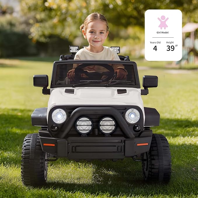 Kids Ride on Car Toy, 12V Electric Car for Kids with Remote Control, LED Light - White