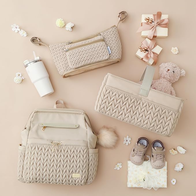LUKJOJO Luxurious Baby Diaper Caddy, Nursery Storage Basket for Newborn Essentials, Travel Baby Basket for Diapers Baby Wipes, Organizer Tote Bag Storage Bin, Baby Shower Gifts(Beige)