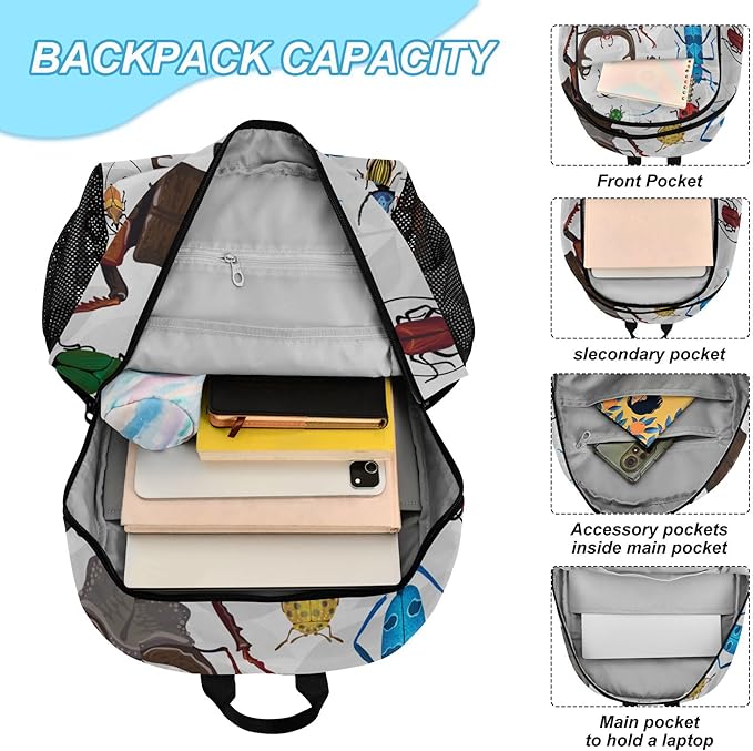 Jucciaco Bugs Small Beetles Insect Backpack with Lunch Bag, School Backpack for Teens Boys Girls Kids Backpacks Set