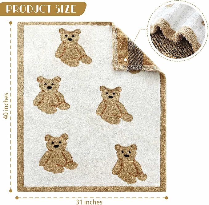 LifeTree Cozy Plush Baby Blanket - Soft Fuzzy Swaddle & Receiving Blanket for Toddler Nursery, Crib, Stroller, Warm & Lightweight for Girls and Boys, 31x40 Inches, Bear Pattern