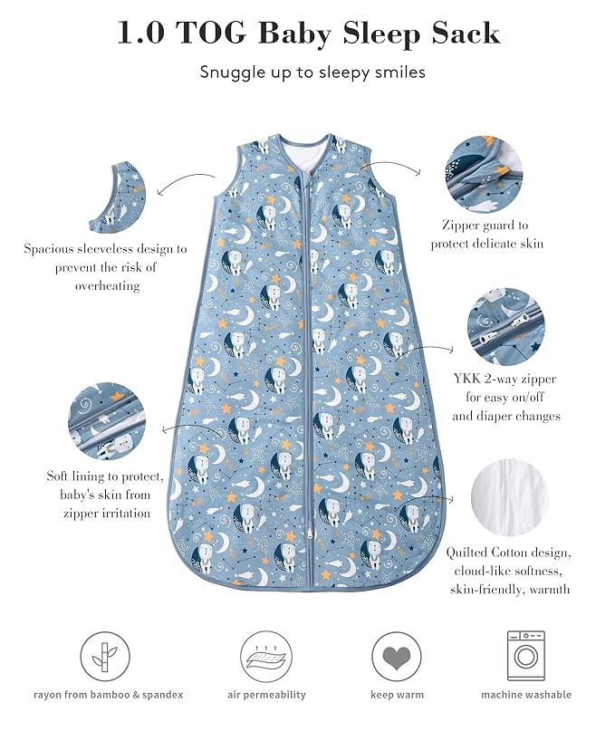 Baby Sleep Sack 2-4 T 95% Rayon from Bamboo 5% Spandex Boys & Girls Wearable Blanket 1.0 TOG Toddler Sleeping Sack 2- Way Zipper X-Large Blue Bears