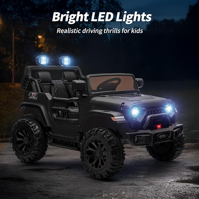 2 Seater Ride on Car Toy, 24V 4WD Electric Car for Kids 4-8 with Remote Control, 4x200W Motors, Capacity 150 lb - Black