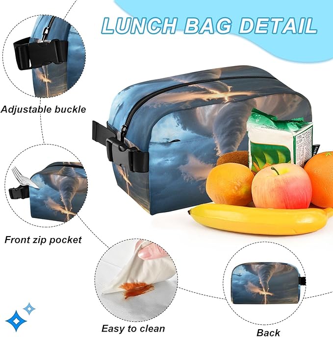 Jucciaco Grey Lightning Tornado Backpack with Lunch Bag, School Travel Backpack for Teens Boys Girls Backpacks Set