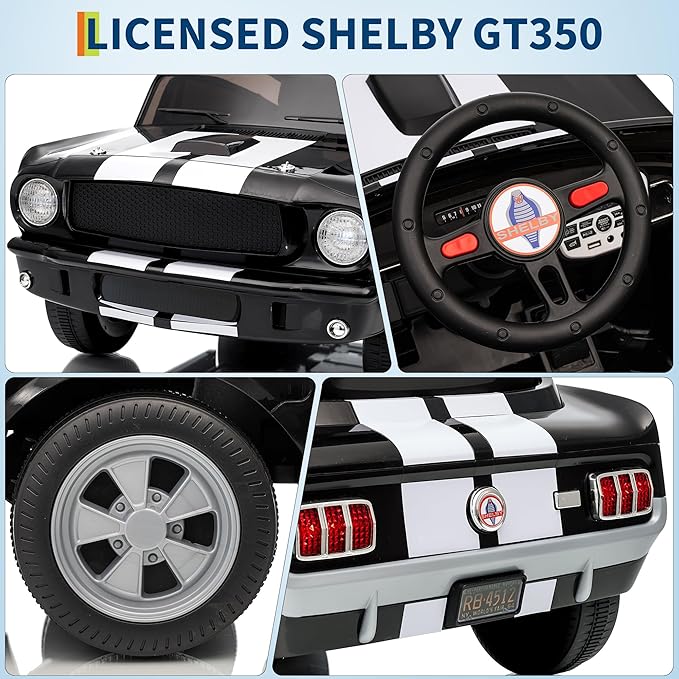 12V Ride on Car for Kids, Licensed Shelby GT350 Electric Toy with Parent Remote Control, 3 Speeds, LED Headlights, Music & Safety Belt for Toddlers