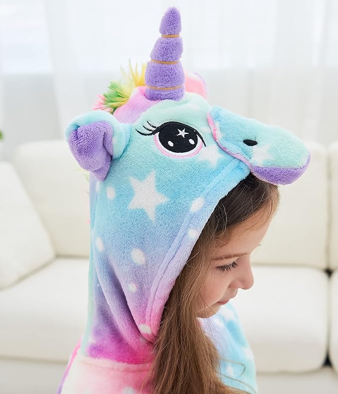 Soft Unicorn Hooded Robe with Matching Slippers Headband and Blindfold for Girls