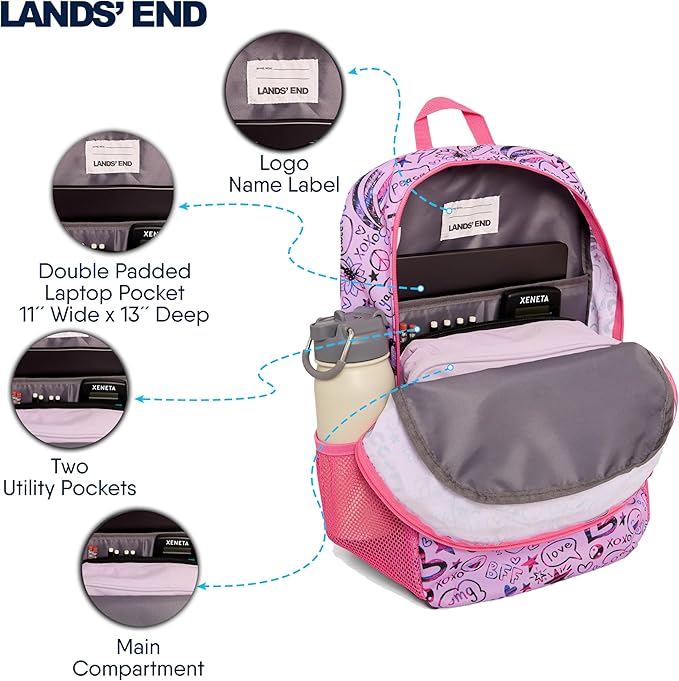Lands' End Unisex Kids Medium ClassMate Lightweight Durable Elementary School Backpack, Fuchsia Pink