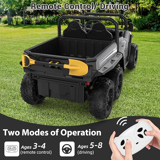 24V 2 Seater Ride on Dump Truck with Remote Control for Big Kids, 4WD 6 Wheels Ride on Car w/Music Player & LED Lights, Ride Toy Gift for Kid