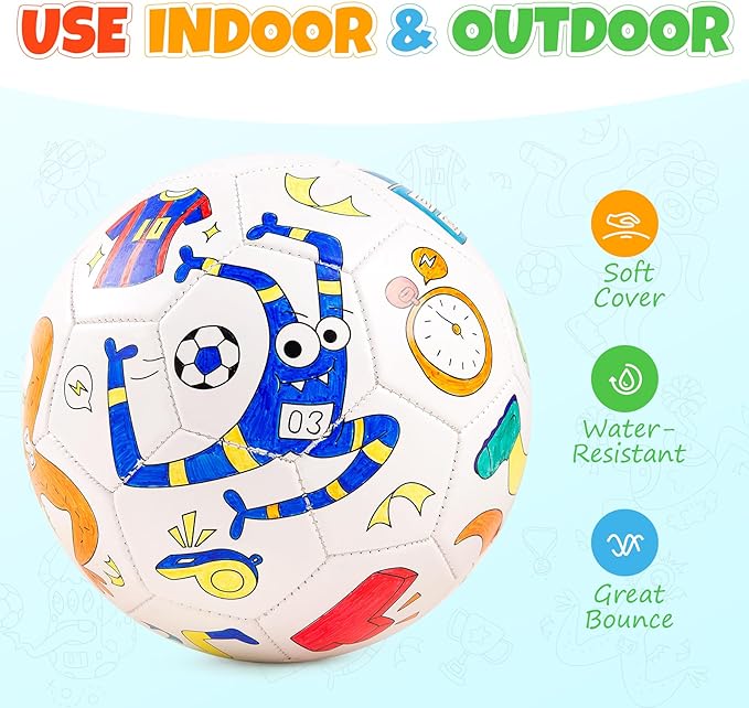 EVERICH TOY Paint Your Own Soccer Ball with Markers, Toddler Arts and Crafts Kits Soccer Gifts for Girls Boys, Size 3 Monster Toys Coloring Custom Soccer Ball Birthday Gifts for Kids 3 4 5 6-8 8-12