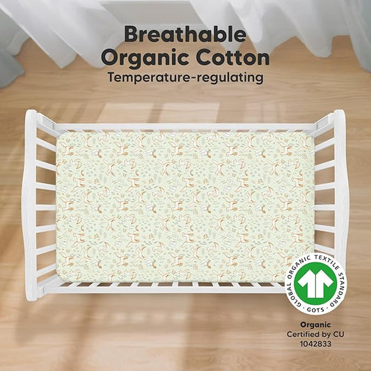 KeaBabies 2-Pack Organic Crib Sheets for Boys, Girls - 52x28 Fitted Crib Mattress Sheet Neutral, Breathable Jersey Cotton Cover for Baby Bed, Toddler Mattress, Soft & Cute Prints (Foxtrot)