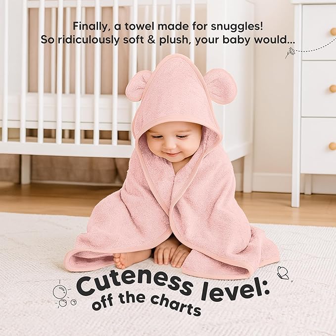 KeaBabies 2-Pack Hooded Baby Towels for Newborn - 35x35 Soft & Absorbent Viscose From Bamboo Baby Bath Towels with Hood for Infant,Toddler,Kids,Boys Girls,Newborn Bath Essentials (Rose Ivory, Regular)