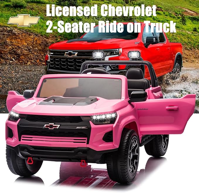 POSTACK 24 Volt Ride on Toy with Parental Remote, 4WD Battery Powered Electric Power 4 Wheels for Toddlers, Kids Ride on UTV Truck Kids Cars to Drive with Bluetooth LED Lights, Pink