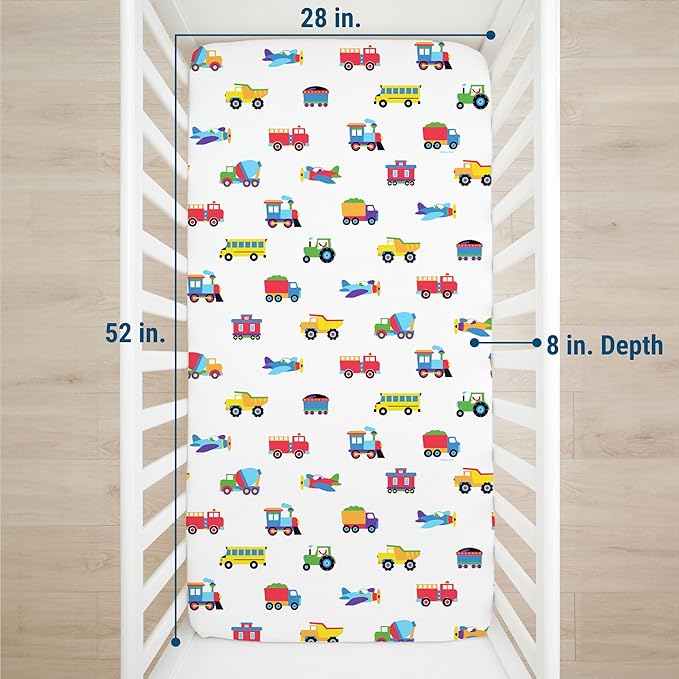 Wildkin Kids 100% Microfiber Crib Sheet – Soft, Breathable Fitted Sheet - Trains, Planes, and Trucks