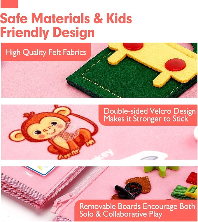 hahaland Toddler Busy Board Montessori Toys for 3 Year Old Girl Gifts, Educational Learning Toys with Life Skills, Alphabet, Number, Shape, Color, Easter Gift Travel Busy Book Sensory Activities Age 3