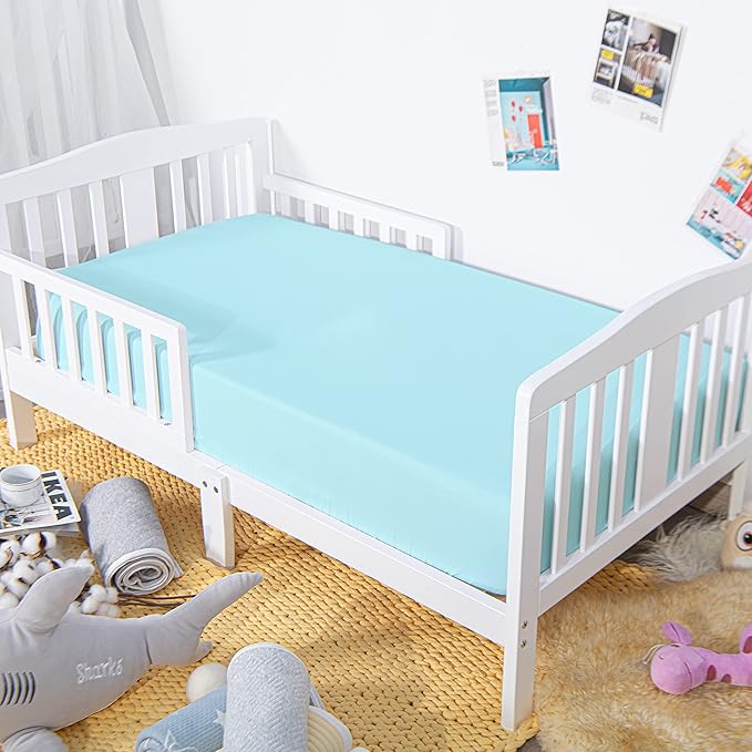 NTBAY 2 Pack 100% Brushed Microfiber Fitted Crib Sheet, Super Soft and Cozy 28x52 Crib Sheet for Standard Crib and Toddler Mattresses, Boys, Girls, Unisex, Aqua, 28x52 Inches