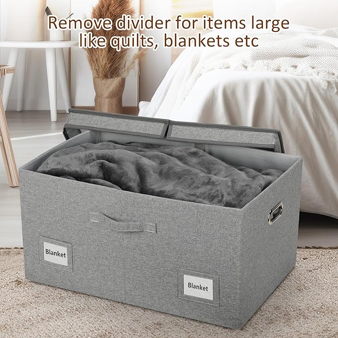 Graciadeco 75 Quarts Extra Large Decorative Storage Bins with Lids, 1 Pack Gray Collapsible Storage Bins with Lids, Stackable Storage Bins Decorative Box Storage With Lid Extra Large