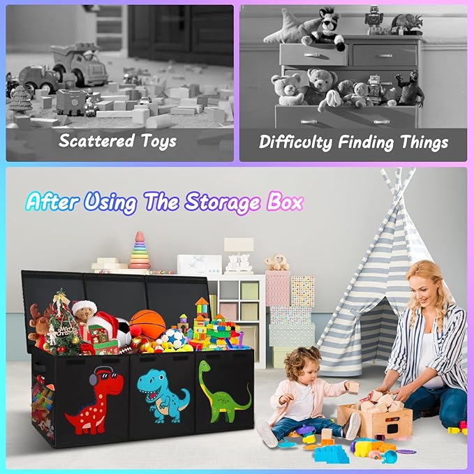 Mabahoo Extra Large Toy Box Chest, Collapsible Storage Organizer with Lids, Sturdy Dinosaur Toybox for Boys Girls, 40"x16"x16" Kids Storage Bin Box Baskets for Living Room, Playroom, Bedroom, Nursery