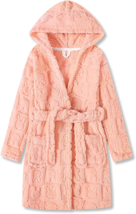 Topgal Leopard Cat Robe for Girls Fleece Toddler Kids Teen Hooded Bathrobe Size 4T-18