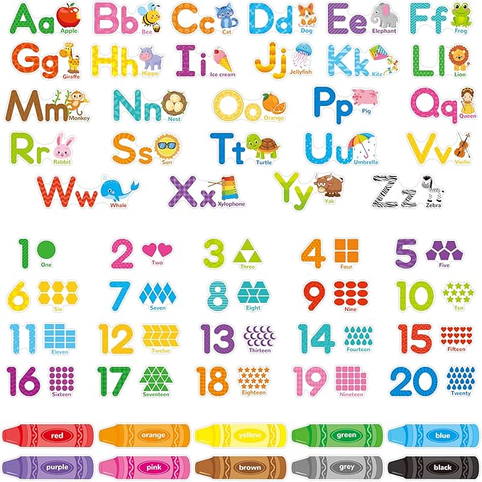 Animal Alphabet Numbers Shape Color Wall Decals Stickers for Room décor Letters ABC Pre-School Kindergarten Classroom Educational Bedroom Nursery Homeschool Decoration