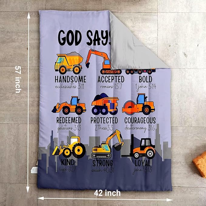 4 Piece Toddler Bedding Set for Boys,Cars Construction Toddler Bed Comforter Set Includes Comforter,Flat Sheet,Fitted Sheet and Pillowcase,Christan Trucks Tractors Bed in A Bag for Kids Bedroom