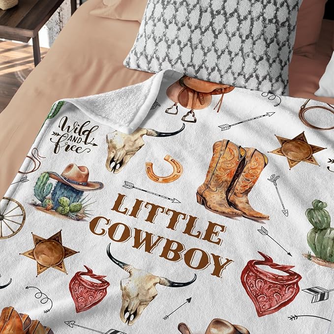 Western Blanket, Western Decor for Nursery Room, Baby Blankets for Boys Girls, Cowboy Baby Blankets, Western Baby Stuff, Soft Warm Lightweight Nursery Bed Blanket for Newborn Toddlers (02, 30x40 in)