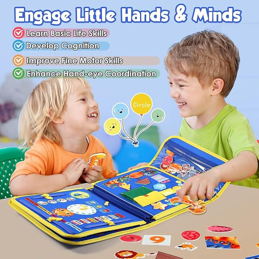 FREYBLI Toddler Busy Board, Montessori Toys for Boy Birthday Gift, Educational Quiet Activity Busy Book for Toddlers, Travel Toys for Airplane Car