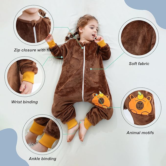 MICHLEY Toddler Flannel Sleeping Sack with Feet,Long Sleeve Baby Sleeping Bag 3-Way Zipper Super Warm Wearable Blankets