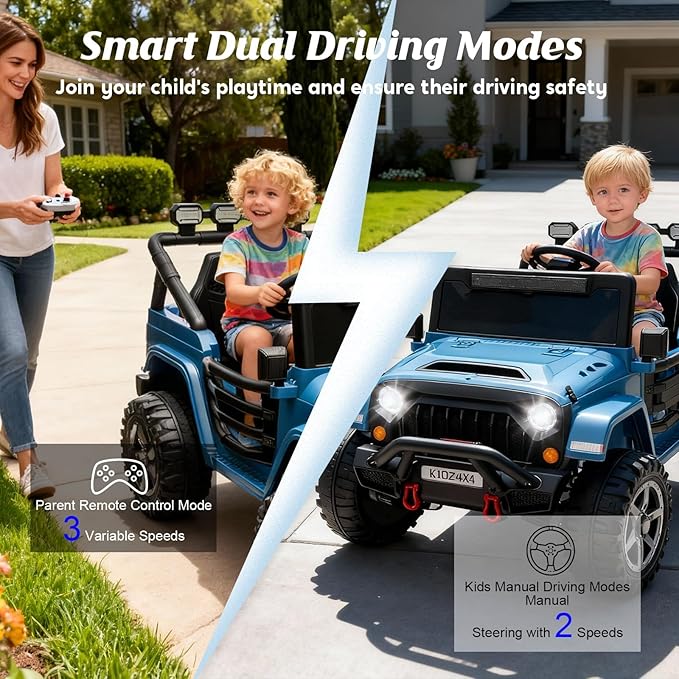 24V Ride on Toys for Big Kids, 2 Seater Ride on Cars with Remote Control, Ride on Truck w/ 4-Wheeler Suspension, 3 Speeds, Led Lights, Bluetooth Music Player